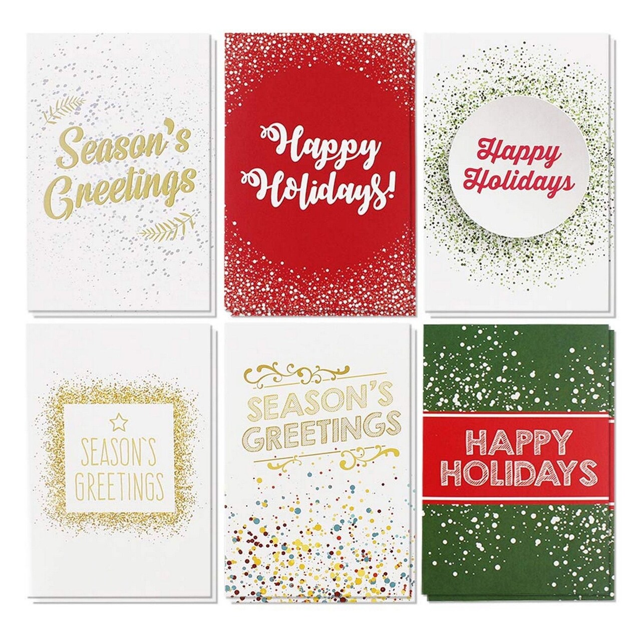 36-Pack Christmas Cards with Envelopes, 4x6 Bulk Holiday Cards, Happy Holidays, Seasons Greetings, 6 Confetti Designs